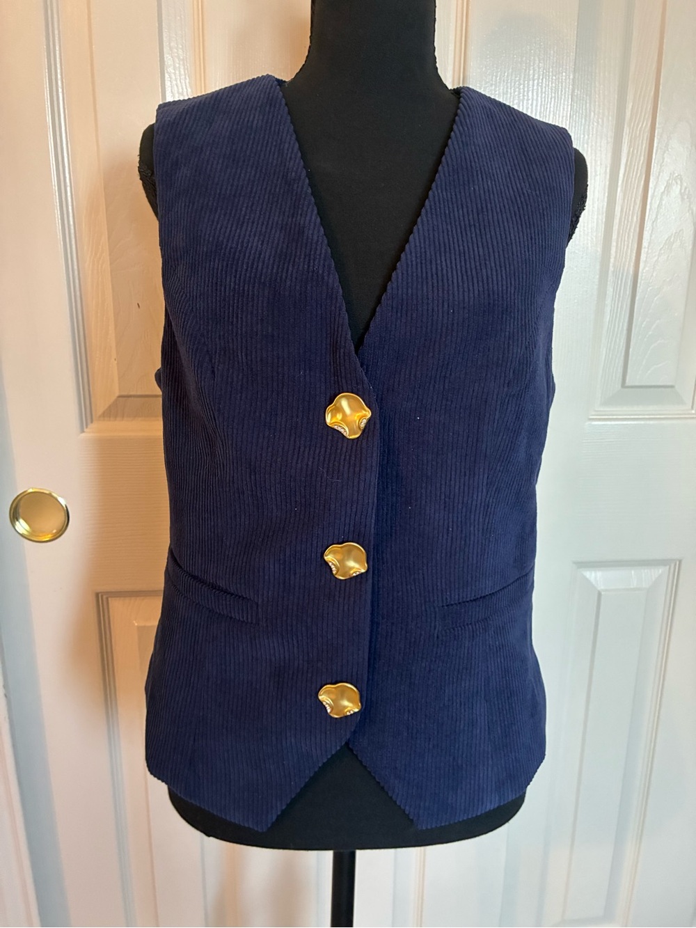 Commense Navy Corduroy Vest with Gold Buttons